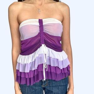 OHS Purple & White Layered Ruffle Tube Top 💜
